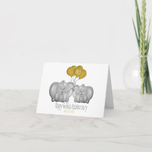 50:e Golden Bröllop-årsdagen, söt elefant Kort