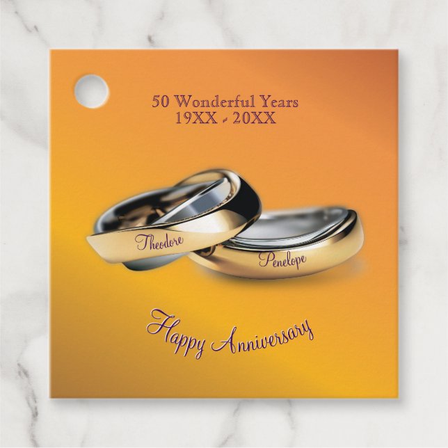 50:e ✨ 💛 Golden Bröllop Ringar-årsdagen Gåvor Etiketter (Framsida)