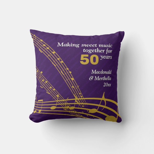 50:e GOLDEN Bröllop | Söt | MUSIK NOTER Kudde (Framsida)