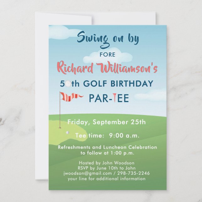 50:E GOLF-FÖDELSEDAGSFEST MED TEE TIME INBJUDNINGAR (Framsida)