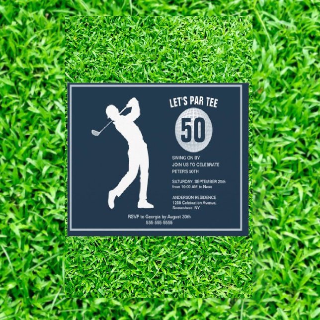 50:e Golfer Navy Man Birthday Inbjudningar (Swing into Joy: Tee-rific Gifts for Dad!)