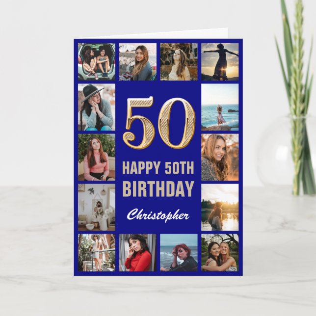 50:e Grattis på födelsedagen-flottan, blå och Guld Kort (Framsida)