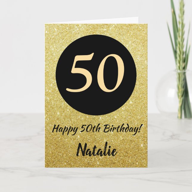 50:e Grattis på födelsedagen-kortet för svart och  Kort (Framsida)