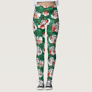 50:e Grönten Vintage jul Mönster med Kittens Leggings