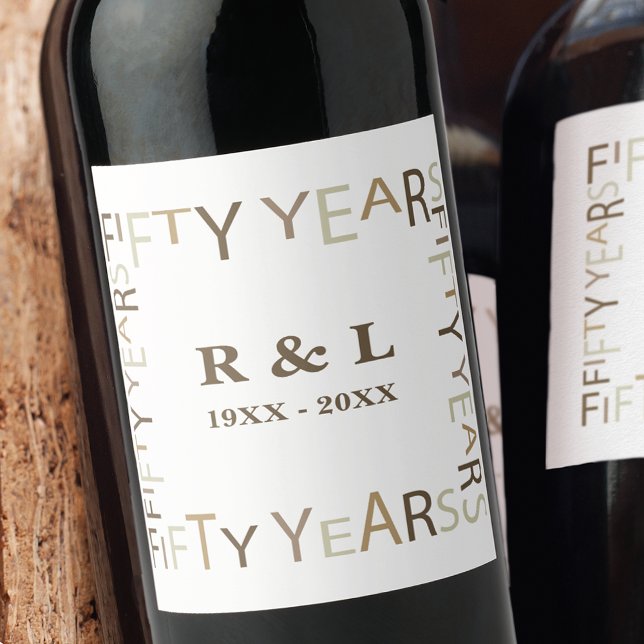 50:e Guld-årsdagen av gåva från Bröllop (vit) Vinflaska Etikett (Skapare uppladdad)