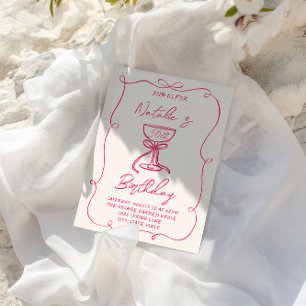 50:e Hand plockade Rosa Bow Martini Doddle Birthda Inbjudningar