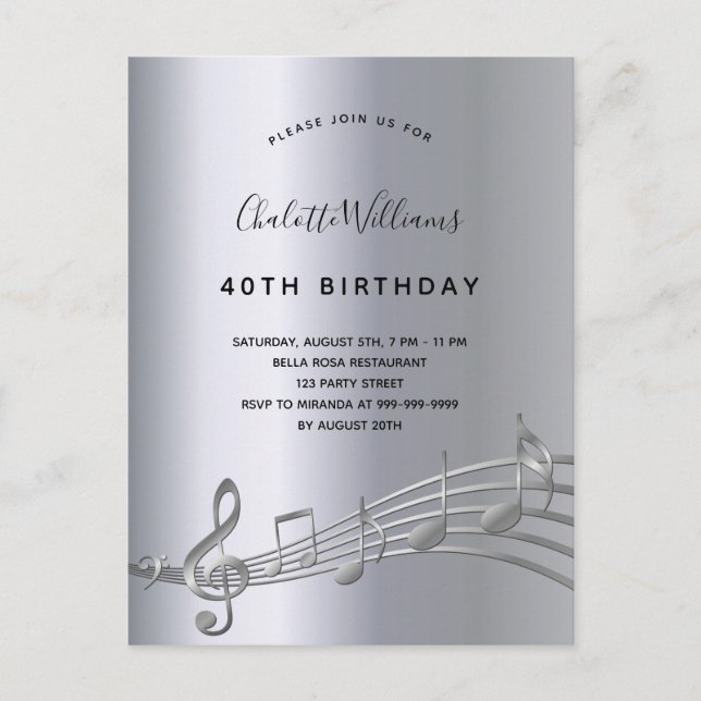 50:e inbjudan silver musik noter metall (Framsida)