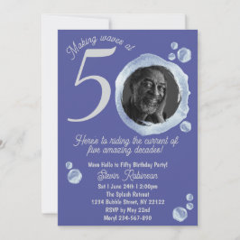 50:e indigo Blue Bubbles Födelsedagsfest inbjudan