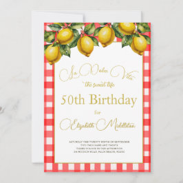 50:e italienska Lemon Botanical Red White Mönster Inbjudningar