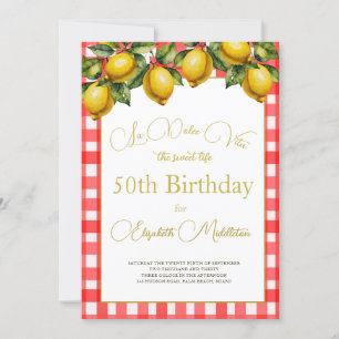 50:e italienska Lemon Botanical Red White Mönster Inbjudningar