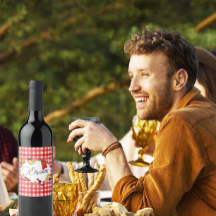 50:e italienska Lemon Botanical Red White Mönster Vinflaska Etikett