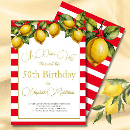 50:e italienska Lemon Botanical Red White Rand Inbjudningar