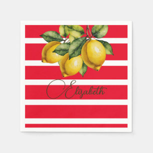 50:e italienska Lemon Botanical Red White Rand Pappersservett