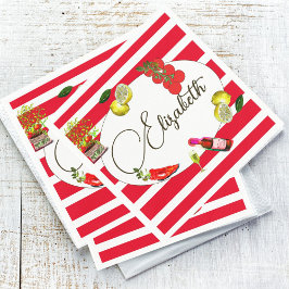 50:e italienska Lemon Mediterranean Red White Rand Pappersservett