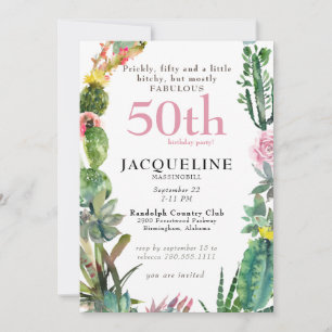 50:e kaktus - prickly, Bitchy & Fabulous Birthday Inbjudningar