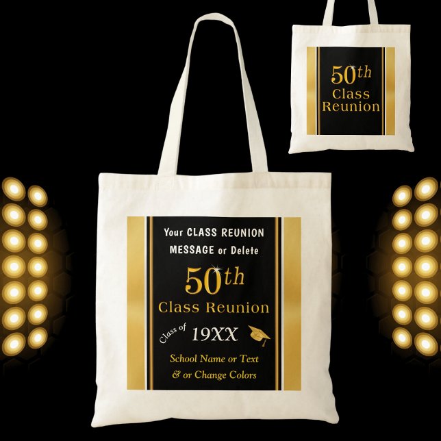 50:e klass Reunion Gift Bags, Ditt FÄRG och din te Tygkasse (Class Reunion Gift Bag Ideas. Personalized 50th Class Reunion Gifts. High School Reunion Gifts. )