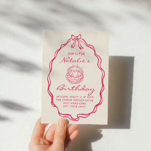 50:e kupan Hand plockade Rosa Coquette 50 födelsed Inbjudningar