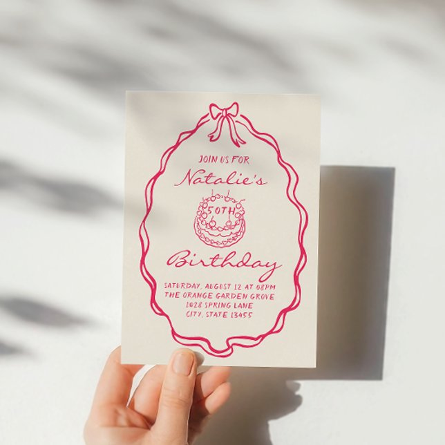 50:e kupan Hand plockade Rosa Coquette 50 födelsed Inbjudningar (Skapare uppladdad)
