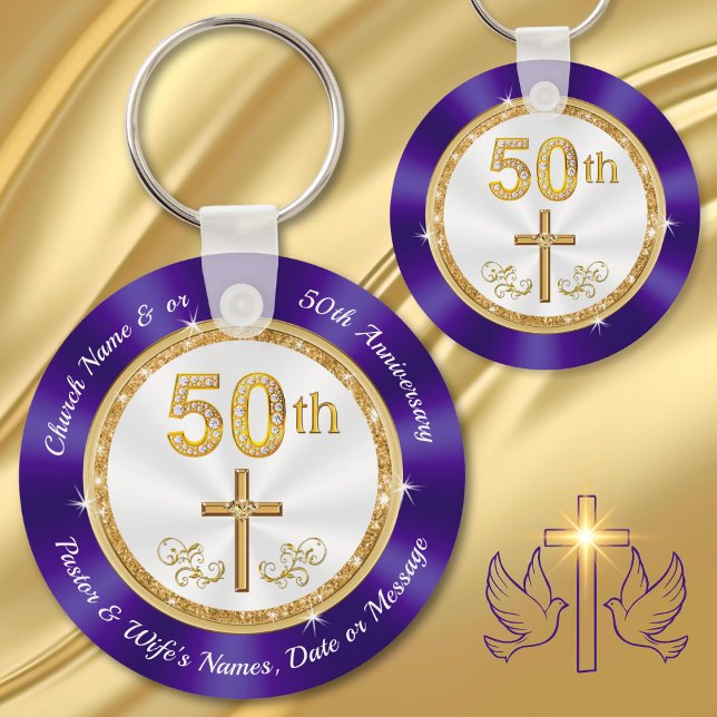 50:e kyrkodagen, Christian Party favors, Nyckelring (50th Church Anniversary. Catholic 50th wedding anniversary. Christian 50th Wedding Anniversary. )