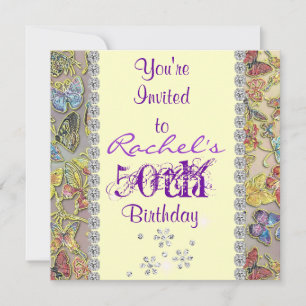 50:E LILA BUTTERFLY Birthday BLING Inbjudningar