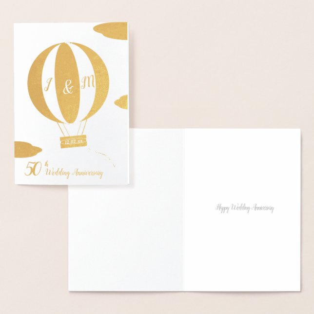 50:e luftballongen, guldårsdagen bröllop folierat kort (Display)
