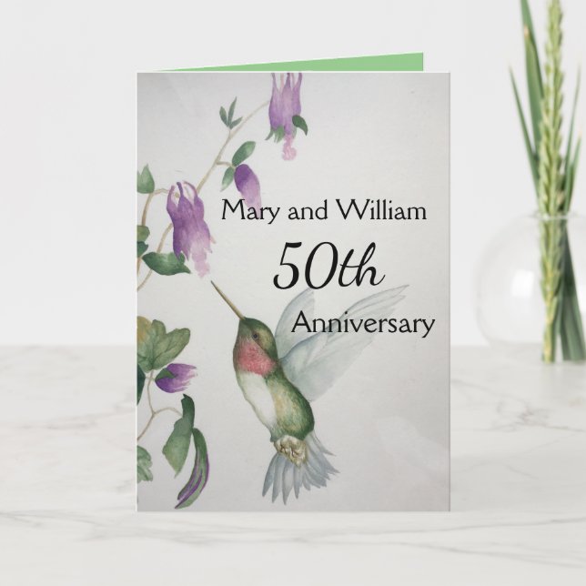 50:e Lycklig-årsjubileet Elegant Hummingbird Card Kort (Framsida)