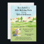 50:e Manarna Födelsedagsfest Photo Golf Inbjudningar<br><div class="desc">Den här festliga och färgstarka femtionde Födelsedagsfest inbjudan har ett Golftema och det är perfekt för en Golfer. Den har en Golf Cart med Golf-Klubbar på en Golf Course, mycket att anpassa för att passa din egen händelse och ett foto. Vi har alla ingredienser för att göra det till ett...</div>