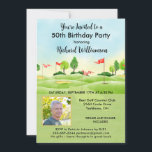50:e Manarna Födelsedagsfest Photo Golf Inbjudningar<br><div class="desc">Den här festliga och färgstarka femtionde Födelsedagsfest inbjudan har ett Golftema och det är perfekt för en Golfer. Den har en Golf Cart med Golf-Klubbar på en Golf Course, mycket att anpassa för att passa din egen händelse och ett foto. Vi har alla ingredienser för att göra det till ett...</div>