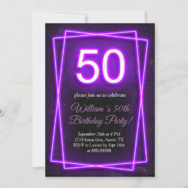 50:e Neon Ljus Retro Black-Chicen 50 födelsedagar Inbjudningar