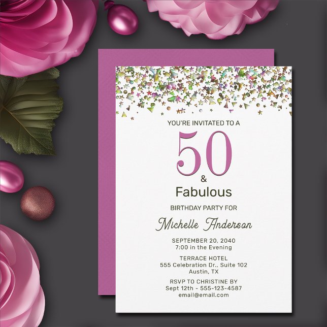 50:e och Fabulous 50:e Födelsedagsfesten Inbjudningar (Skapare uppladdad)