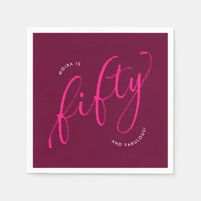 50:e och Fabulous Modern Rosa 50:e Födelsedagsfest Pappersservett (Framsidan)