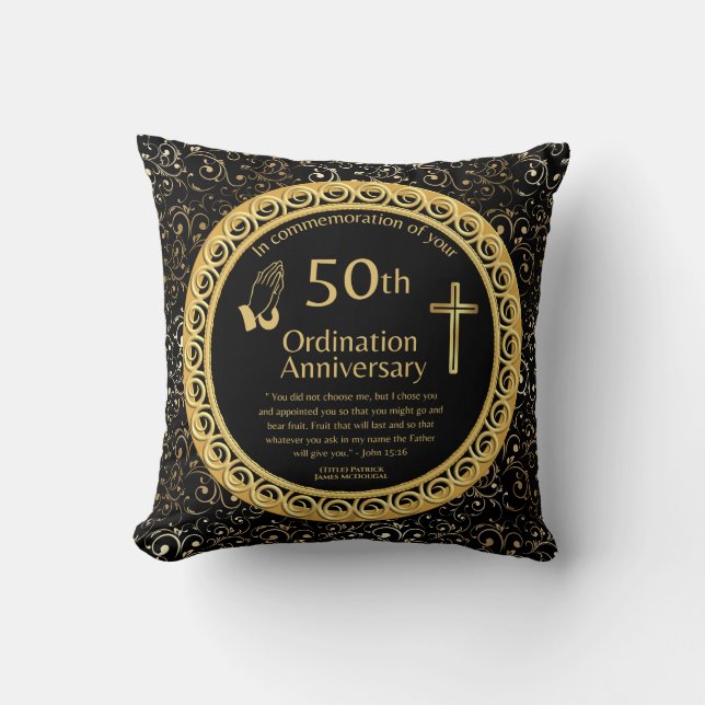 50:e ordination Anniury Personlig BlackGold Kudde (Framsida)