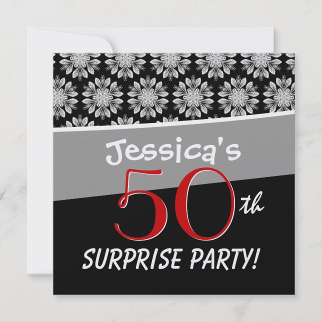 50:e överraskningen Party Black and White Flower M Inbjudningar (Framsida)