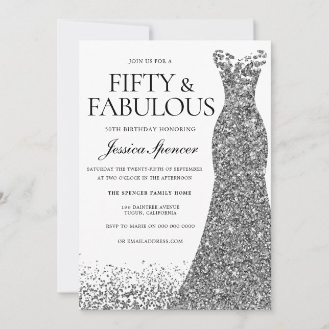 50:e Party i silver, 50:e Glitter Inbjudningar (Framsida)