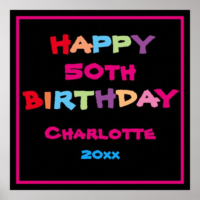 50:e Personligen Modern Cute-signatur vid födelsed Poster (Framsidan)