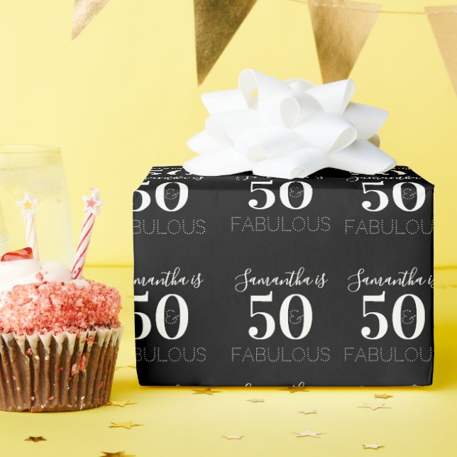 50:e Personligen på födelsedagen 50 svartvitt Presentpapper (Födelsedagsfest)