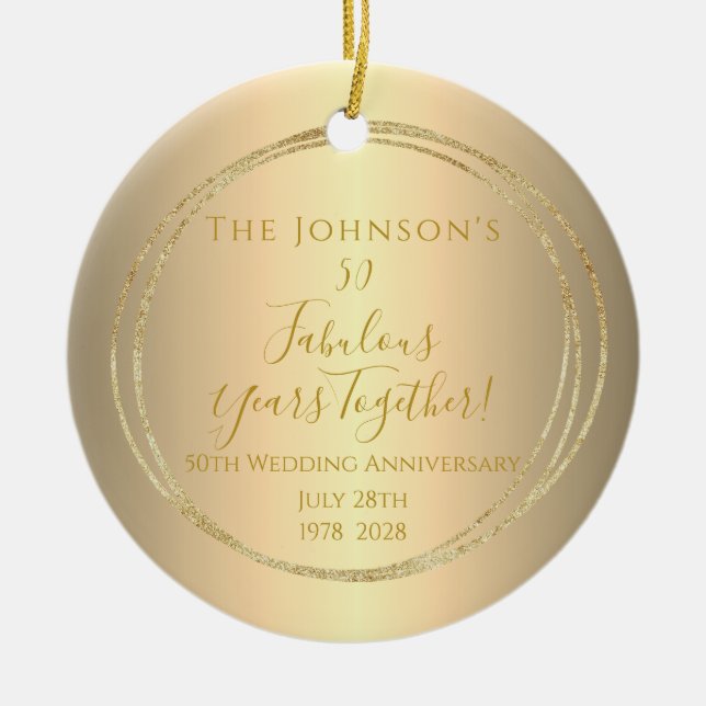 50:e Personligen på Golden Bröllop-årsdagen Julgransprydnad Keramik (Framsidan)