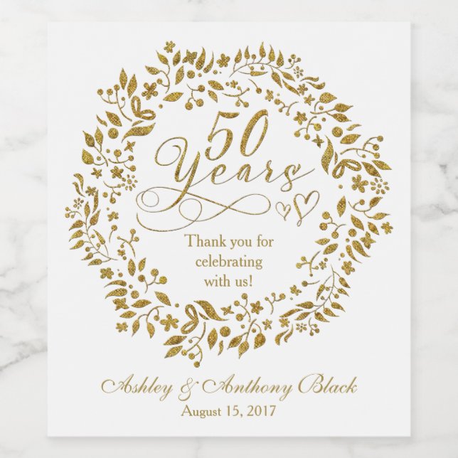 50:e Personligen på gyllene årsdagen Vinflaska Etikett (Singel etikett)