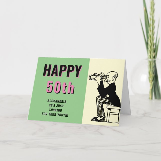 50:e Personligen Retro Funny Tecknad Kort (Framsida)
