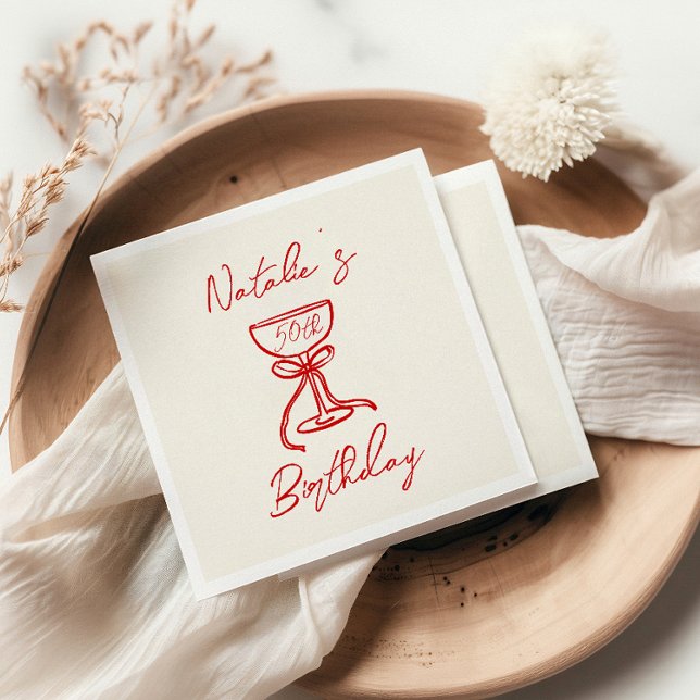 50:e Retro Hand plockade Bow Champagne Glass Birth Pappersservett (Skapare uppladdad)