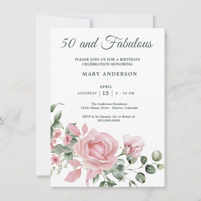 50:e ro-blommigtens födelsedagsinbjudan inbjudningar (Framsida)