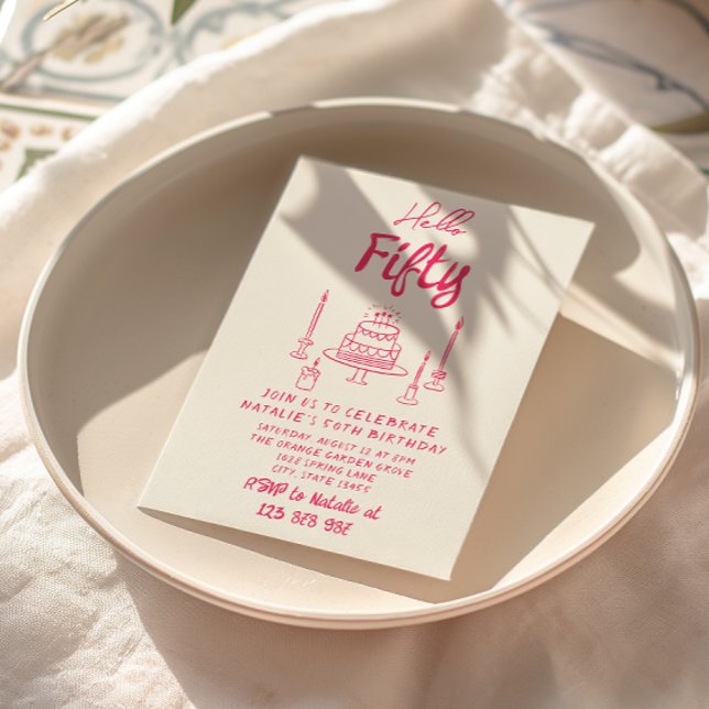 50:e Rosa Hand plockade Cake Hej 50:e födelsedag Inbjudningar (Skapare uppladdad)