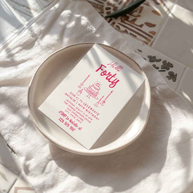 50:e Rosa Hand plockade Cake Hej 50:e födelsedag Inbjudningar (Skapare uppladdad)