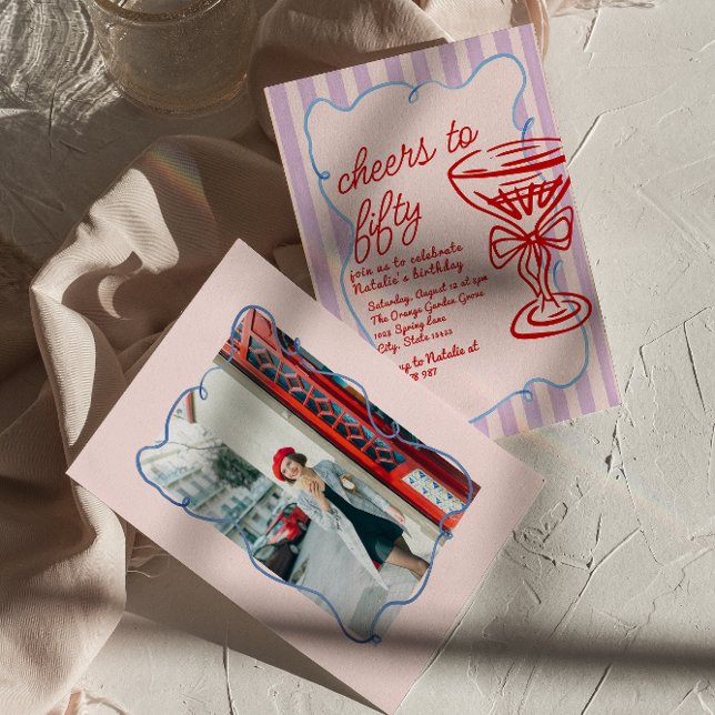 50:e Rosan Färglöst champagne femtio foto-födelsed Inbjudningar (Skapare uppladdad)