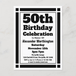 50:e svarta Geometric Birthday-vykort Inbjudan Vykort