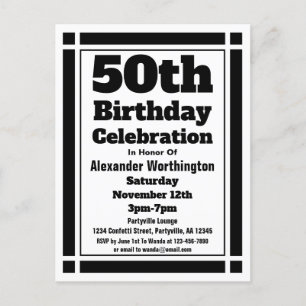50:e svarta Geometric Birthday-vykort Inbjudan Vykort