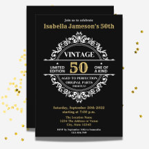 50:e Svartvit och Guld Vintage födelsedag