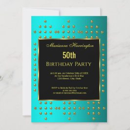 50:e teal guld födelsedag inbjudningar