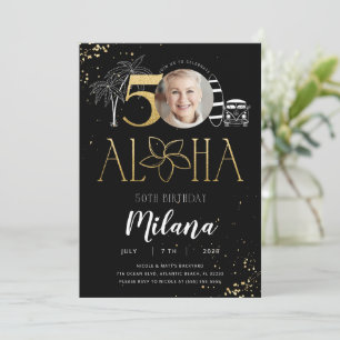 50:e tropisk födelsedag med foto Guld Inbjudningar