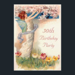 50:e Vintagen av födelsedagen: Blommar av mjölk oc Inbjudningar<br><div class="desc">Kvinnors 50-årsdag Chic vintage Fairy blommar personlig anpassningsbar inbjudningskort. En vacker bild av konsthänsyn med en elegant, en glamorös fader med fjärilsmjölk vinge och snyggt, som flödar upp blommar från träd som plockar upp rosa. Det finns gräs i grönten och färgstarka tulpaner vid hennes fötter. Klassi, romantisk, feminin, klassisk, gammaldags,...</div>